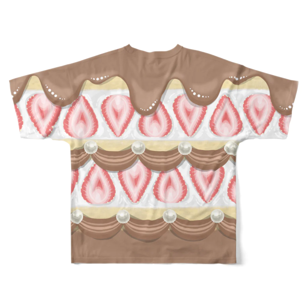 ♡natuu♡の*♡いちごケーキTシャツ♡*(ダークブラウン) All-Over Print T-Shirt :back