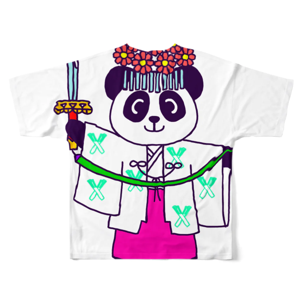 Tako＆Negi SUZURI支店のパンダ巫女 舞姿 All-Over Print T-Shirt :back