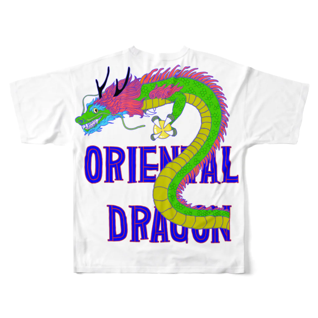 LalaHangeulのORIENTAL DRAGON（龍）英字 バックプリント All-Over Print T-Shirt :back