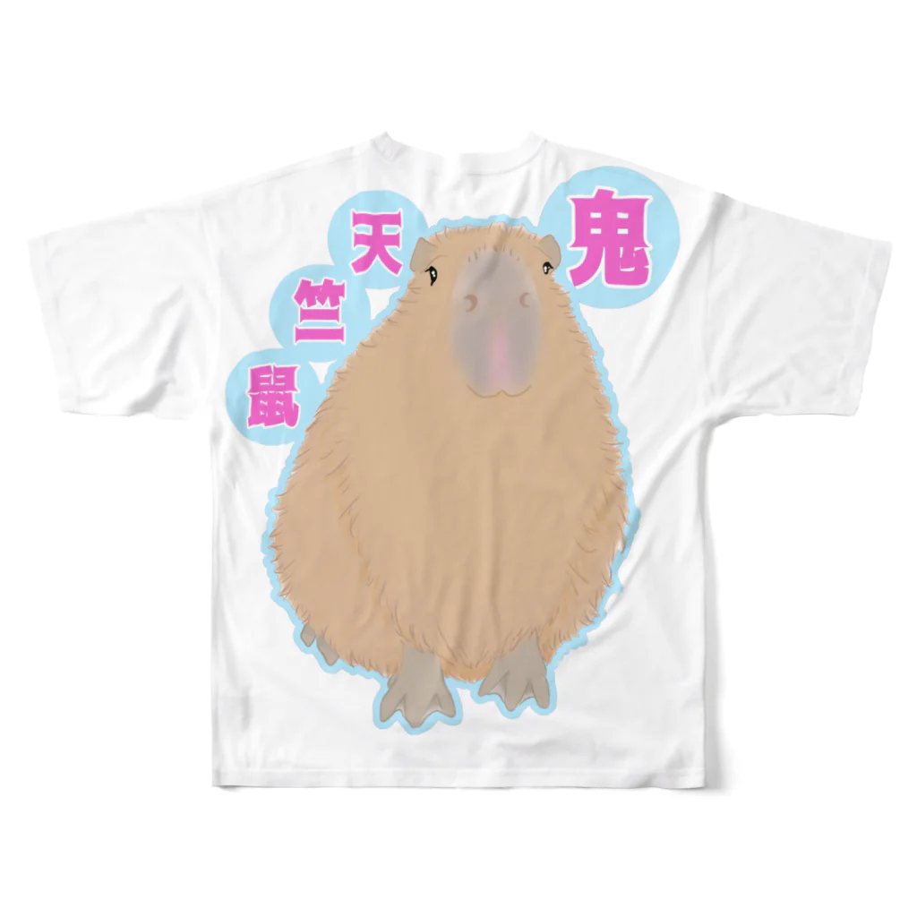 LalaHangeulの鬼天竺鼠(カピバラ) バックプリント フルグラフィックTシャツの背面