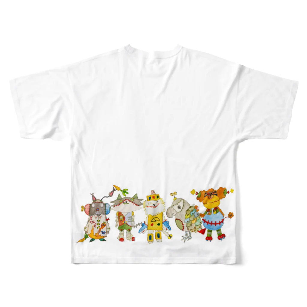 ねこぜや のROBOBO「全員集合！」スチームパンク   猫 犬 鳥 うさぎ All-Over Print T-Shirt :back