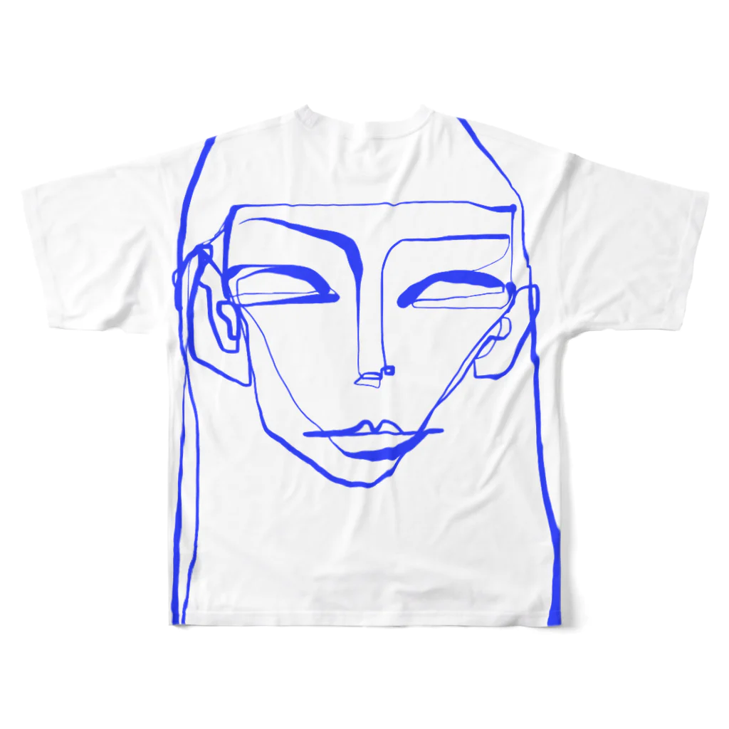 shimmy_sのface (blue girl)- one line drawing フルグラフィックTシャツの背面