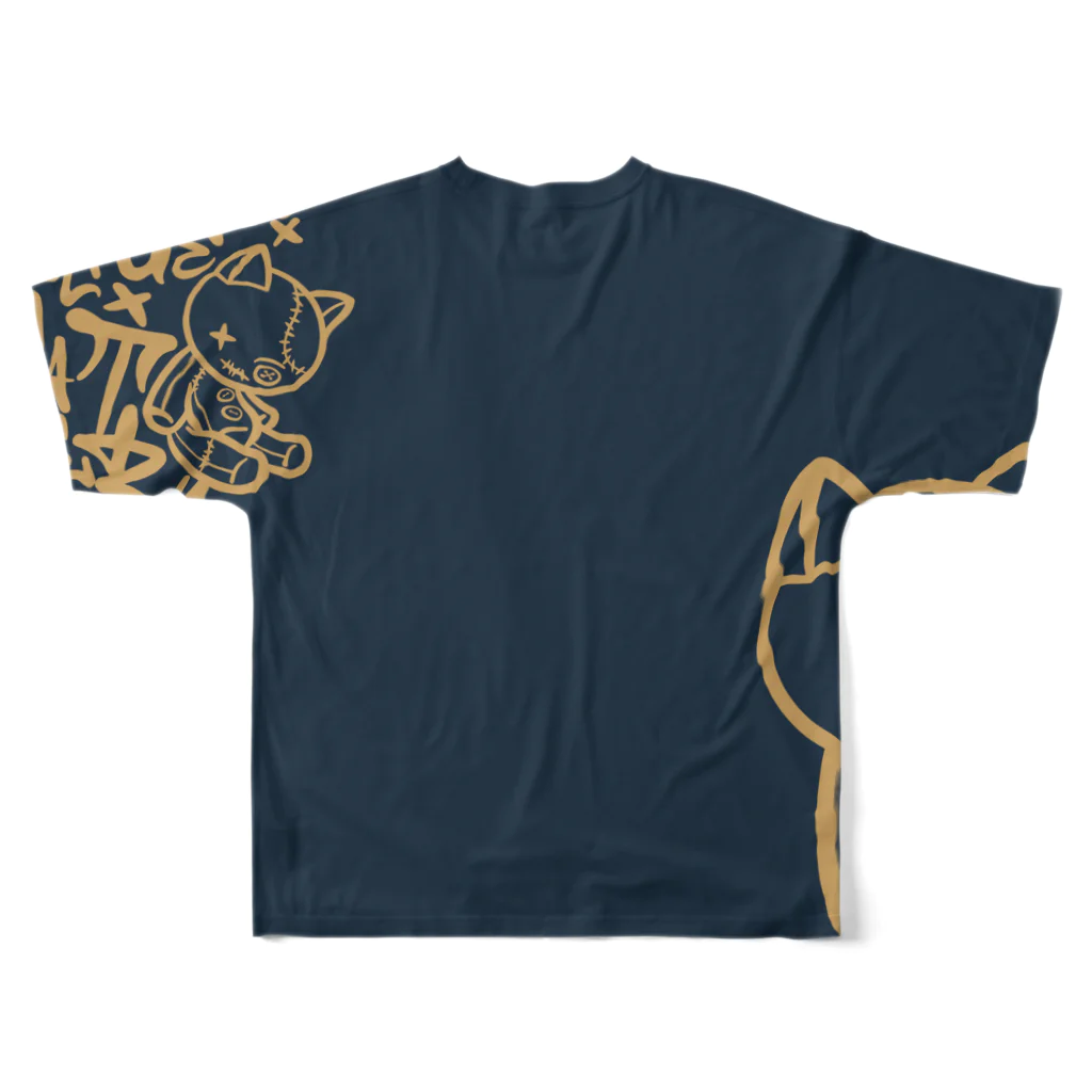 にこねこ【保護猫の保育園】の新発売！猫のぬいぐるみフルグラフィックTシャツが登場🐱【ブルグレー】 All-Over Print T-Shirt :back