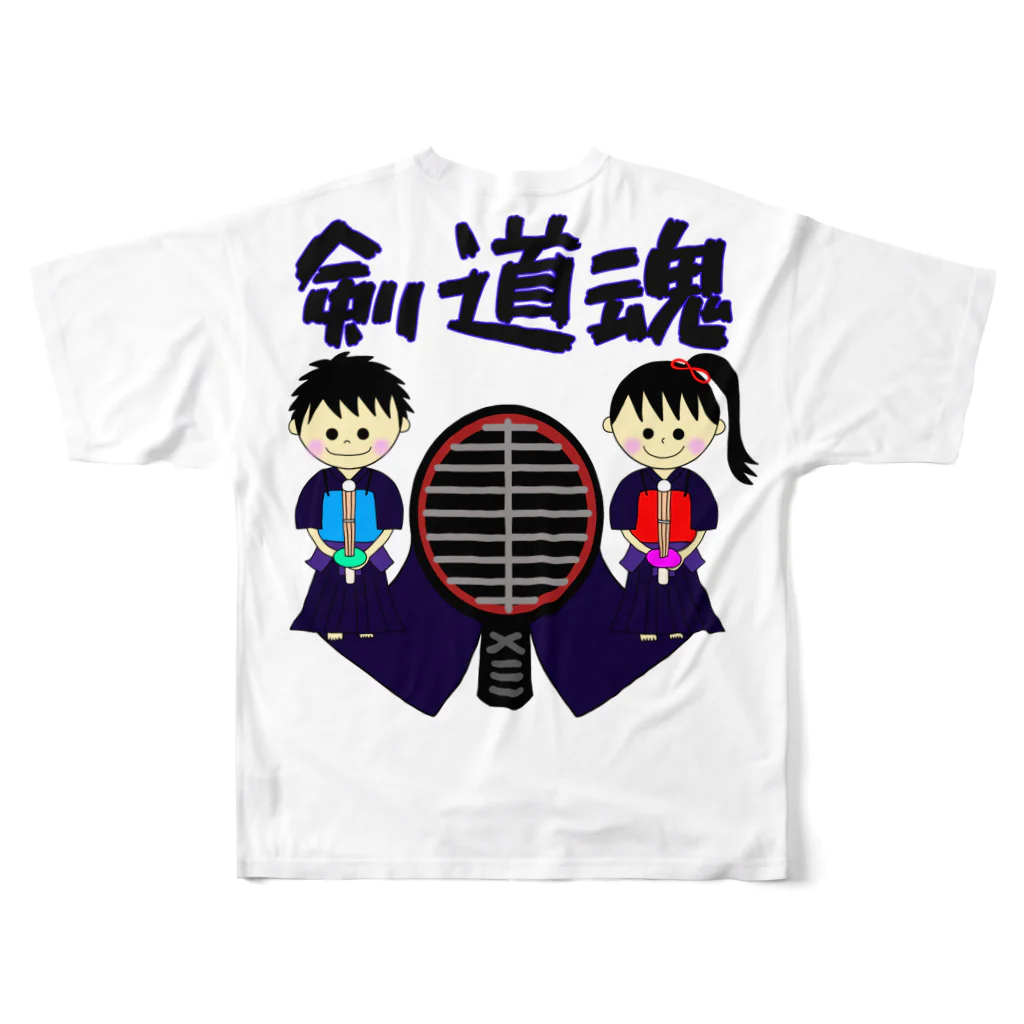 yoshiFactoryの剣道魂文字入り・トンボイラスト(ブルー) All-Over Print T-Shirt :back