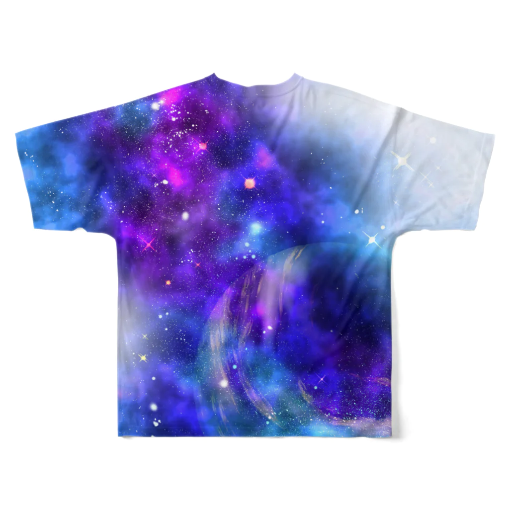 もけもけこけこクリエイト枠の宇宙、星、ガラスの珠。 All-Over Print T-Shirt :back