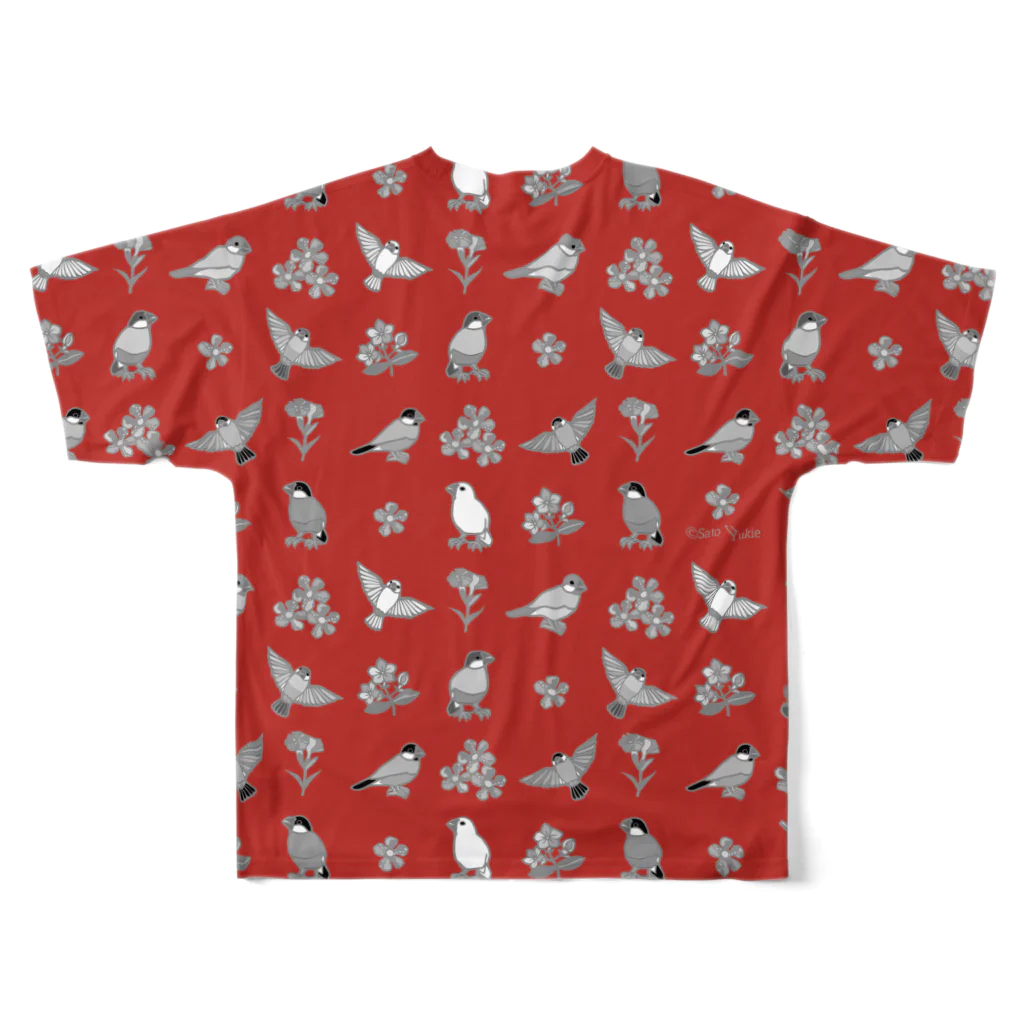 サトウユキエの文鳥づくし・赤 フルグラフィックTシャツの背面
