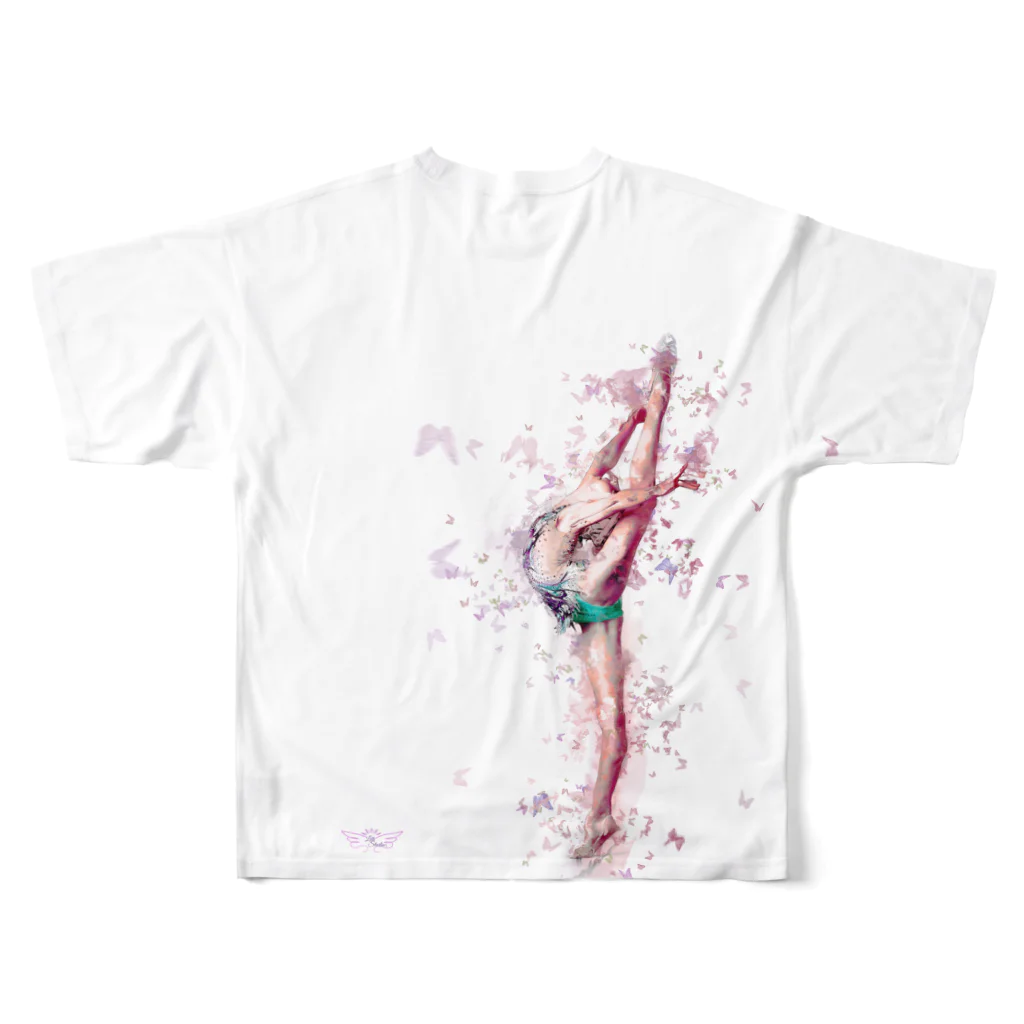 lilli-starling　dépayséeの新体操ガール裏表プリントTシャツ　フープ・バタフライ All-Over Print T-Shirt :back