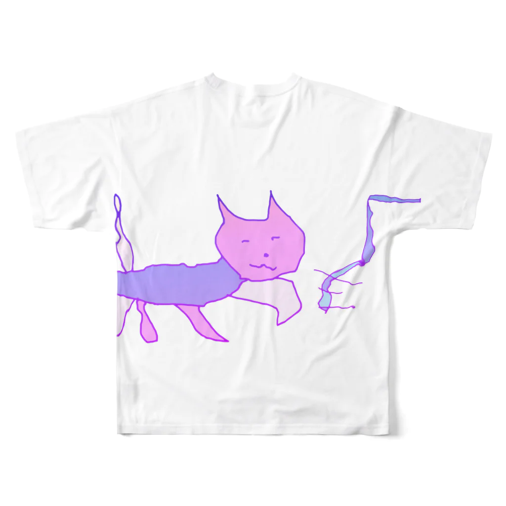 水草の猫マン5 フルグラフィックTシャツの背面