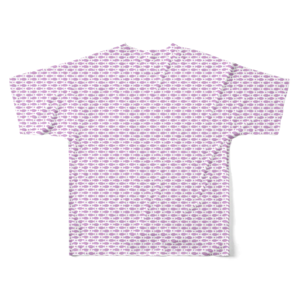 のびネコとおさかなのお店のみっちりおさかな ダスティピンク フルグラフィックTシャツの背面