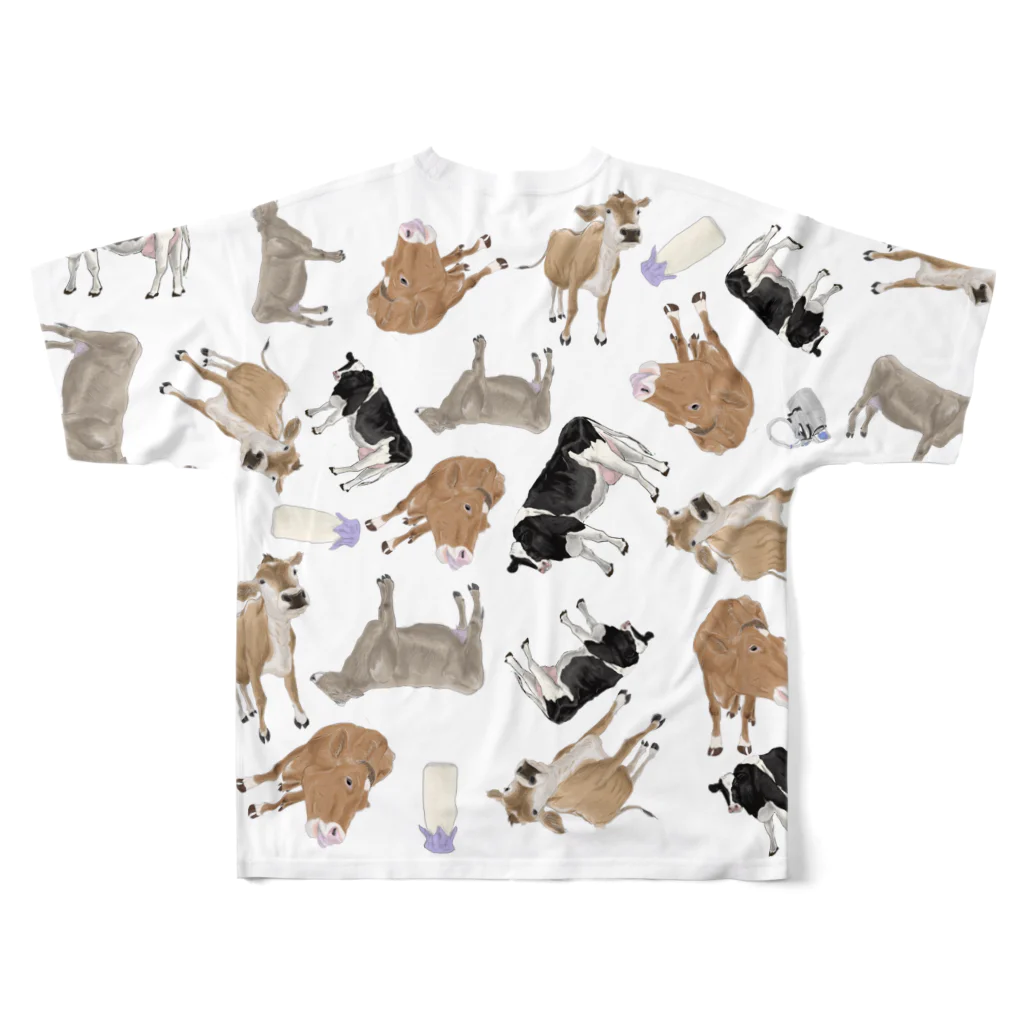 PoccaBocca–すかまるのおみせ–の乳牛いっぱい🐄Tシャツ フルグラフィックTシャツの背面