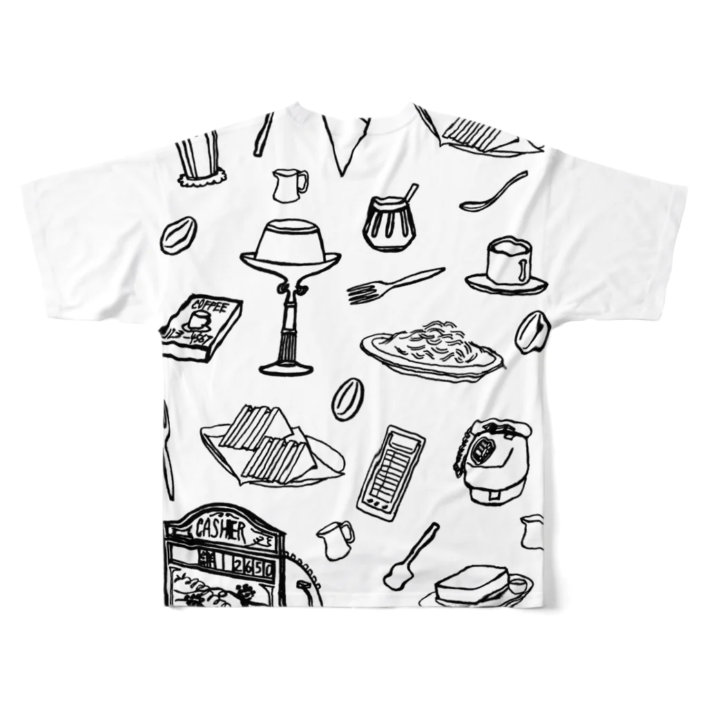 気ままに創作　よろず堂の純喫茶　モノクロ All-Over Print T-Shirt :back
