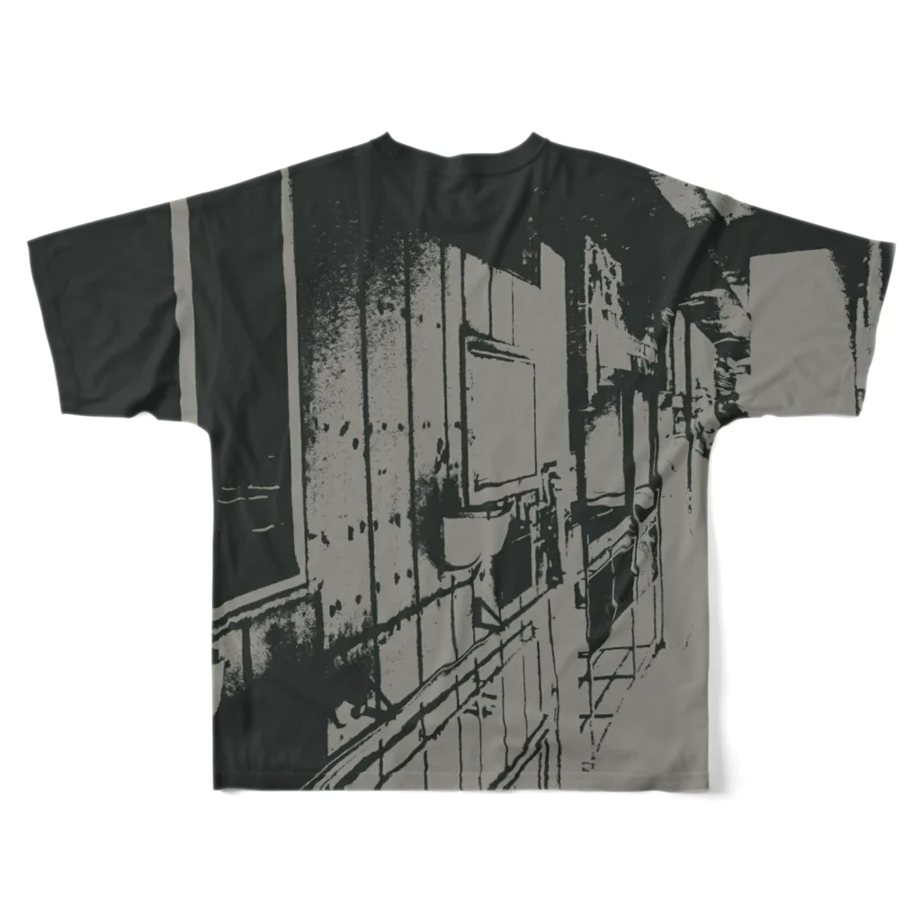 古春一生(Koharu Issey)の寄り道への誘い【黒】(フチ無) フルグラフィックTシャツの背面