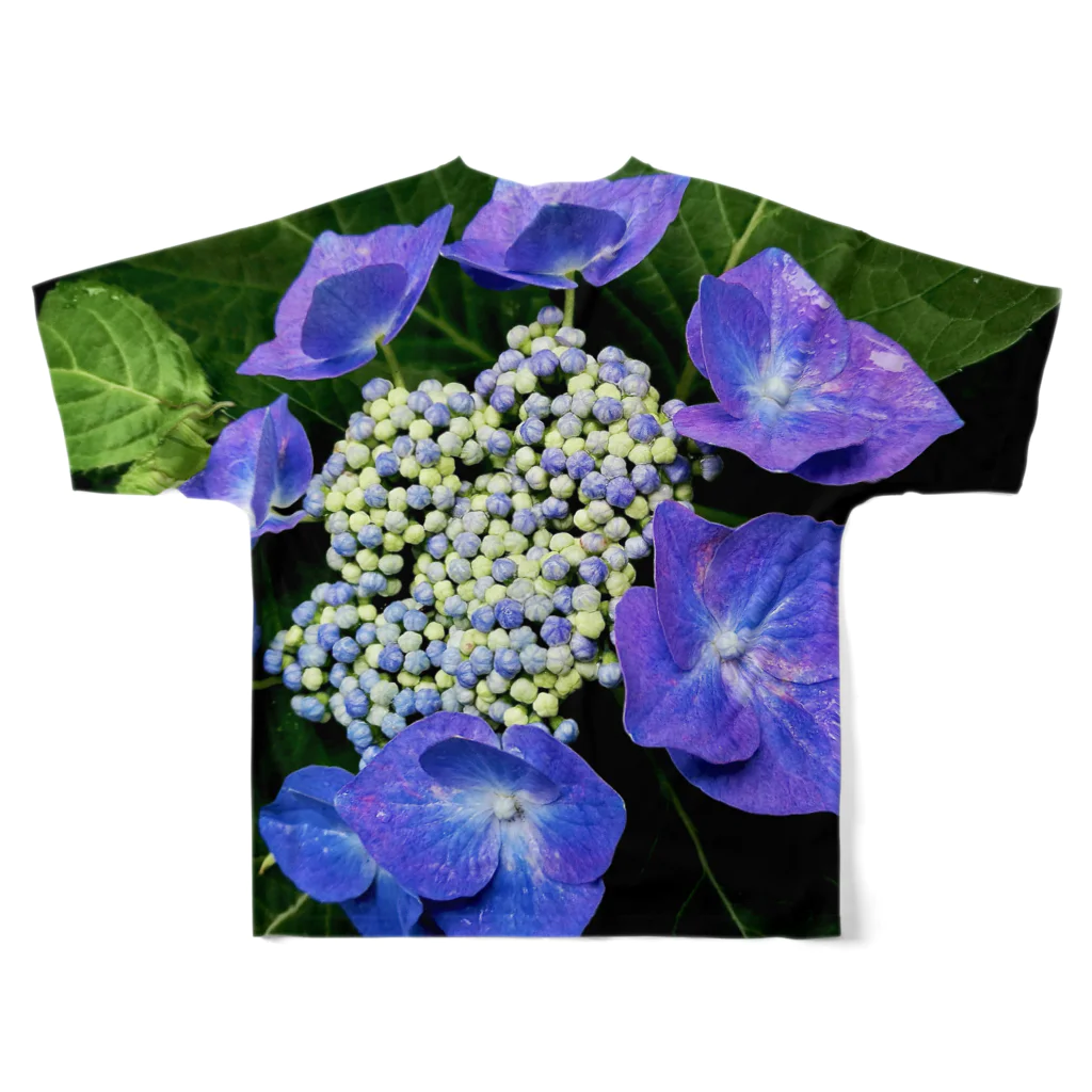LalaHangeulのガクアジサイの蕾と花　수국 꽃과 꽃봉오리  フルグラフィックTシャツの背面