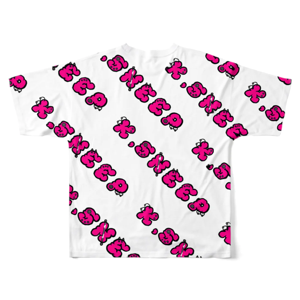 K.SHEEPのピアスロゴ(ショッキングピンクフィル)【ホワイト】 All-Over Print T-Shirt :back