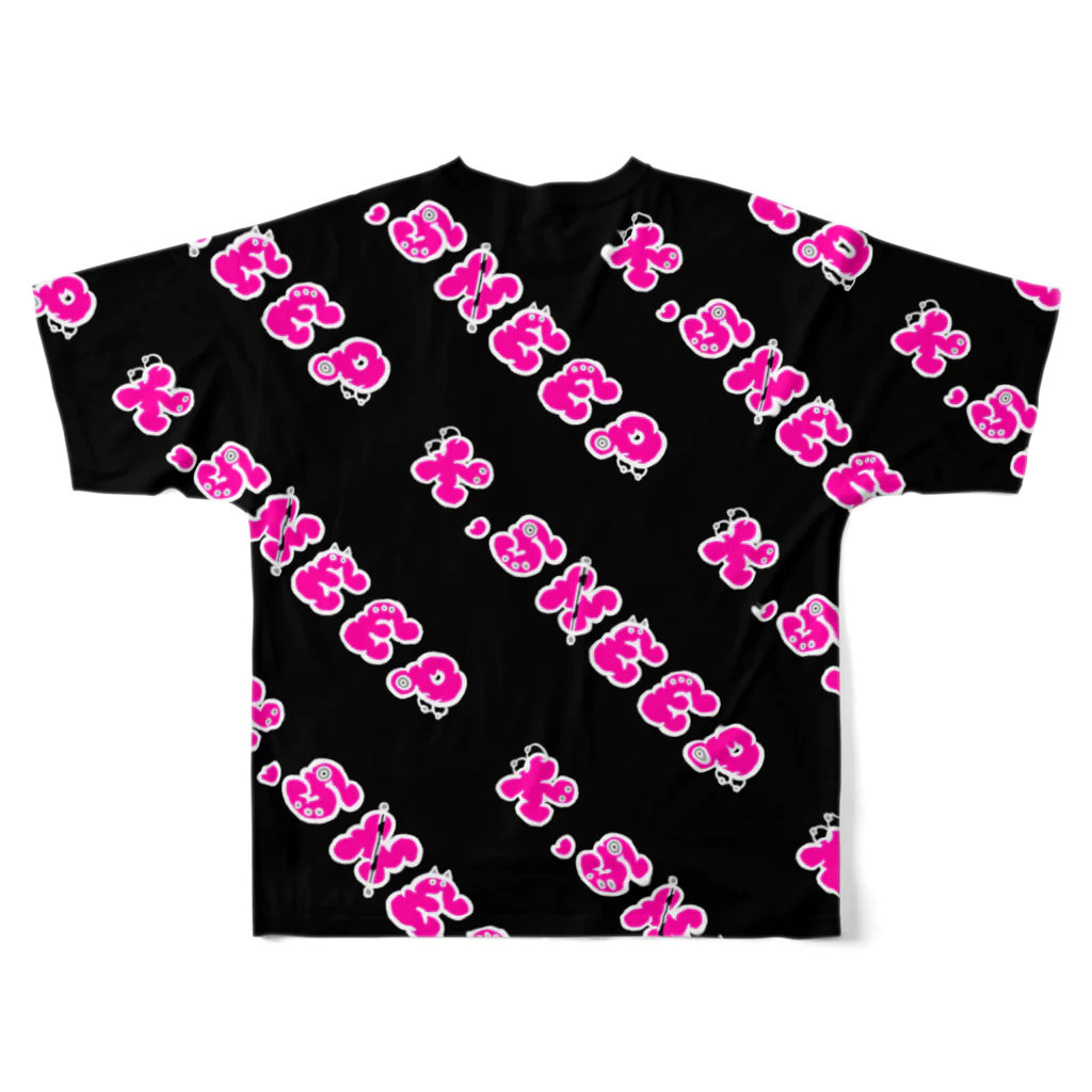 K.SHEEPのピアスロゴ(ショッキングピンクフィル)【ブラック】 フルグラフィックTシャツの背面