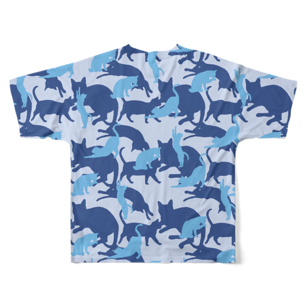 アトリエかのの猫迷彩　カモフラージュ　青 All-Over Print T-Shirt :back