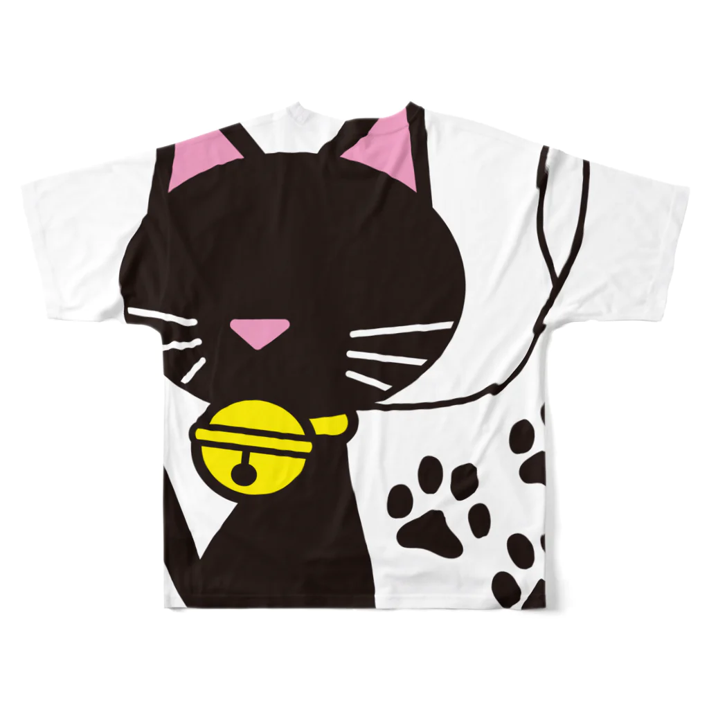 KittenCollar@仔猫の首輪の黒猫マーク フルグラフィックTシャツの背面
