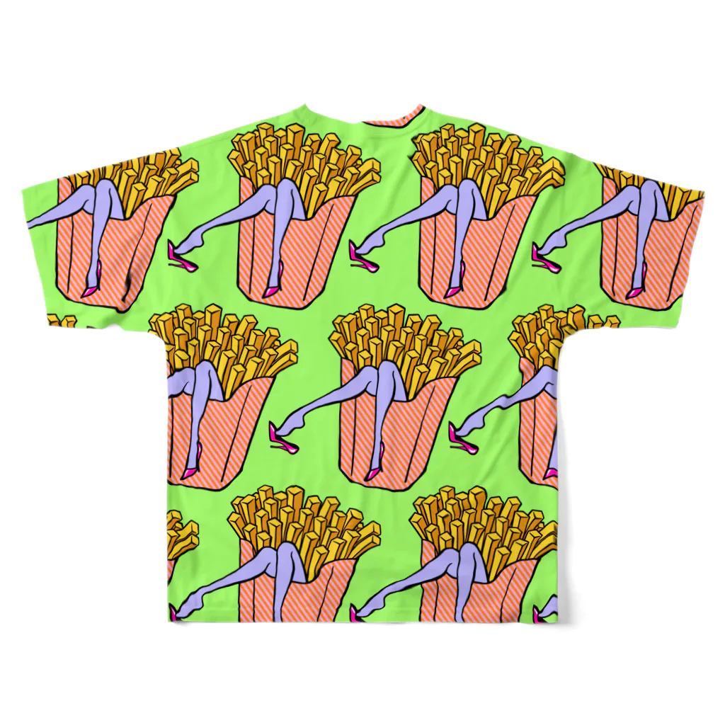 Mieko_Kawasakiの魅惑のフライドポテト🍟　GULTY PLEASURE FRENCH FRIES GREEN All-Over Print T-Shirt :back