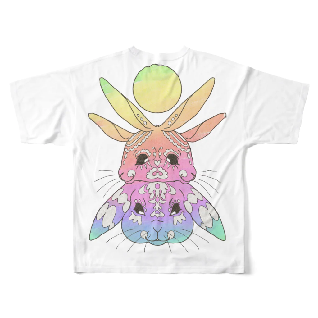 せきね まりのの(ウラ)レインボーうさぎ🐇🌈 フルグラフィックTシャツの背面