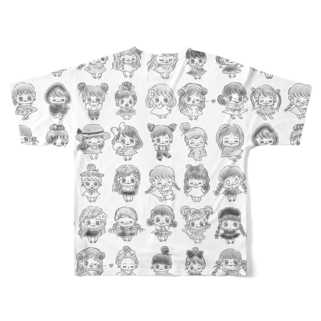 ♡enacoco♡のモノトーンふんわり女子いっぱい All-Over Print T-Shirt :back