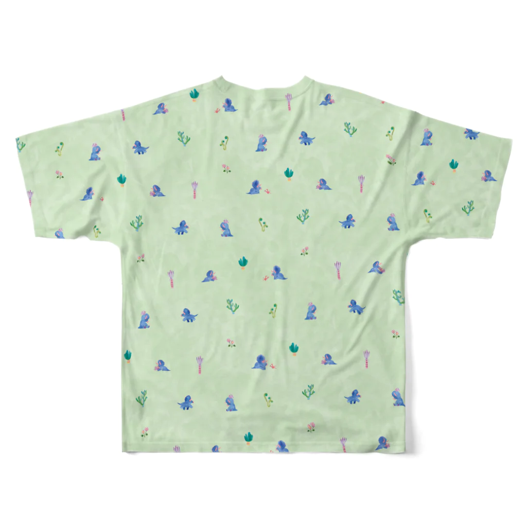 イラストレーター おおでゆかこのTriceratops - green All-Over Print T-Shirt :back