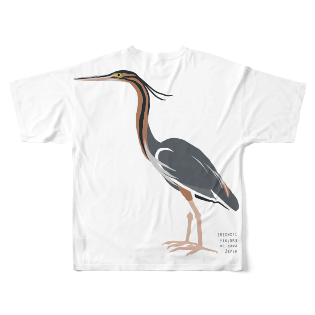 しまのなかまfromIRIOMOTEのムラサキサギ両面 All-Over Print T-Shirt :back