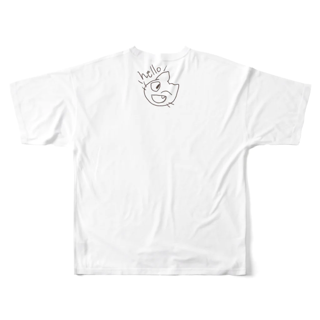 せきね まりのの人間をみまもるねこ(hello All-Over Print T-Shirt :back