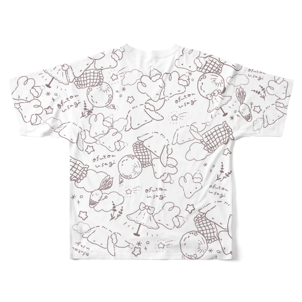 🍀ひつもぐ🍀のおふとんうさぎ＊わちゃわちゃT All-Over Print T-Shirt :back