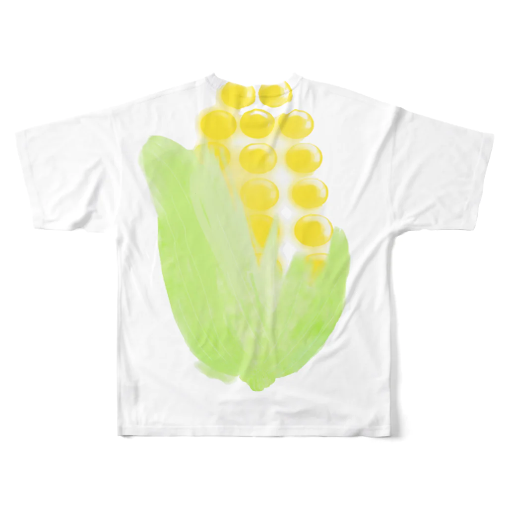 mame oya shopのもしゃもしゃになるとうもろこし🌽 フルグラフィックTシャツの背面