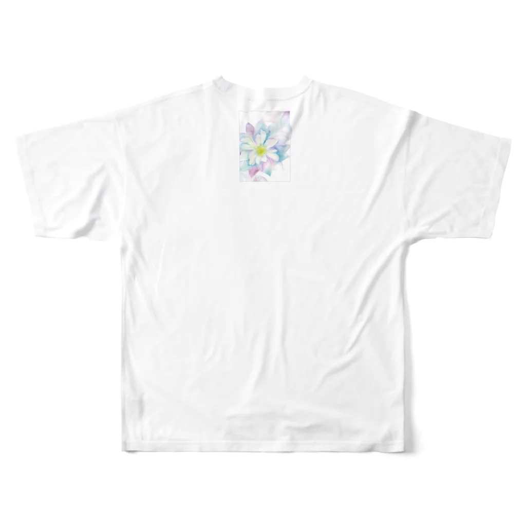 お天気ふたご＊にじいろKaoのにじみ水彩クレマチス All-Over Print T-Shirt :back