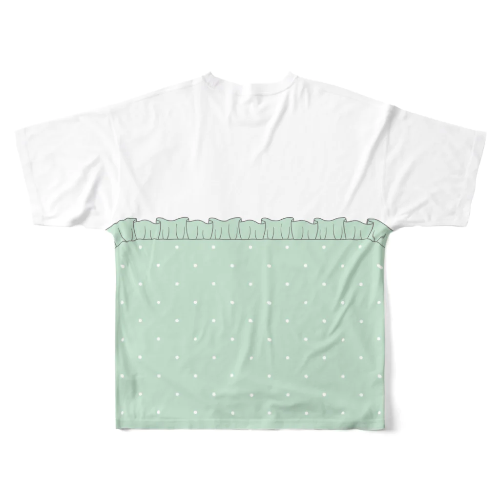 【公式】まるいねこのハートカットTシャツ ～ Green ～ パステルカラーVer. フルグラフィックTシャツの背面