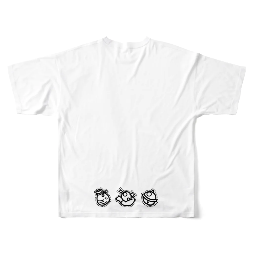 トンガリゴートの狸・狐・猫-黒- フルグラフィックTシャツの背面