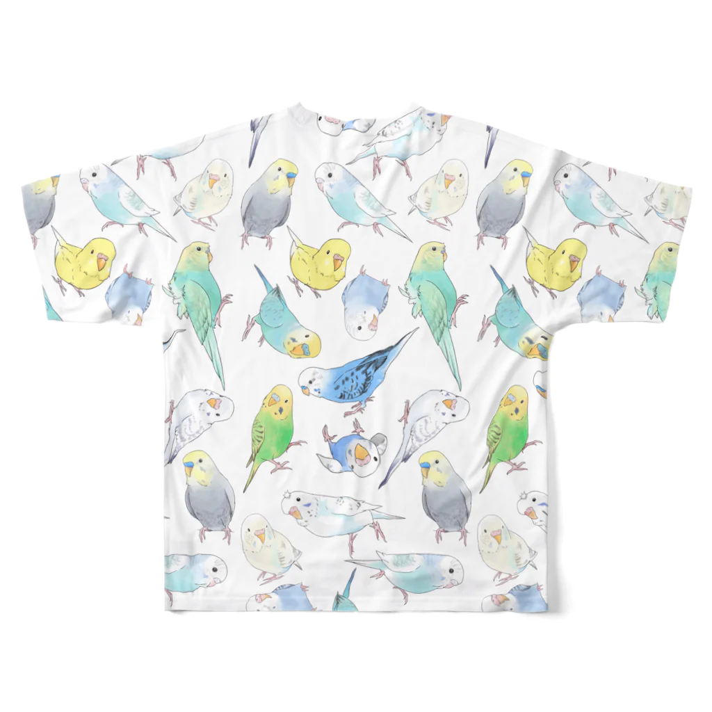 まめるりはことりのたくさんセキセイインコちゃん【まめるりはことり】 フルグラフィックTシャツの背面