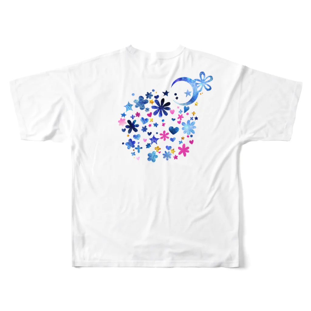 逢樹広都（あいきひろと）の花とハートと月 All-Over Print T-Shirt :back