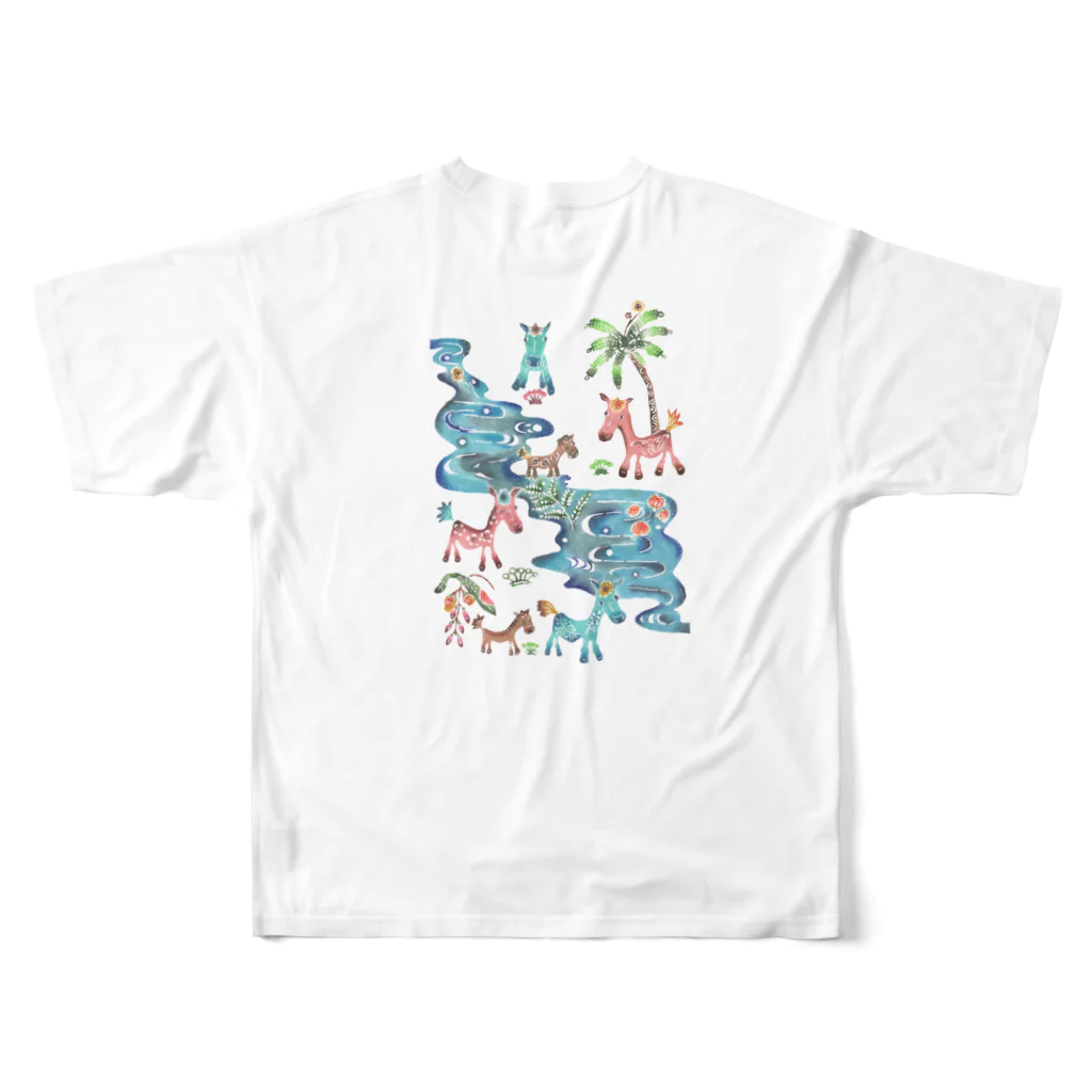 Let's support！ヨナグニウマの与那国馬　オリジナル紅型　ver2.0 All-Over Print T-Shirt :back