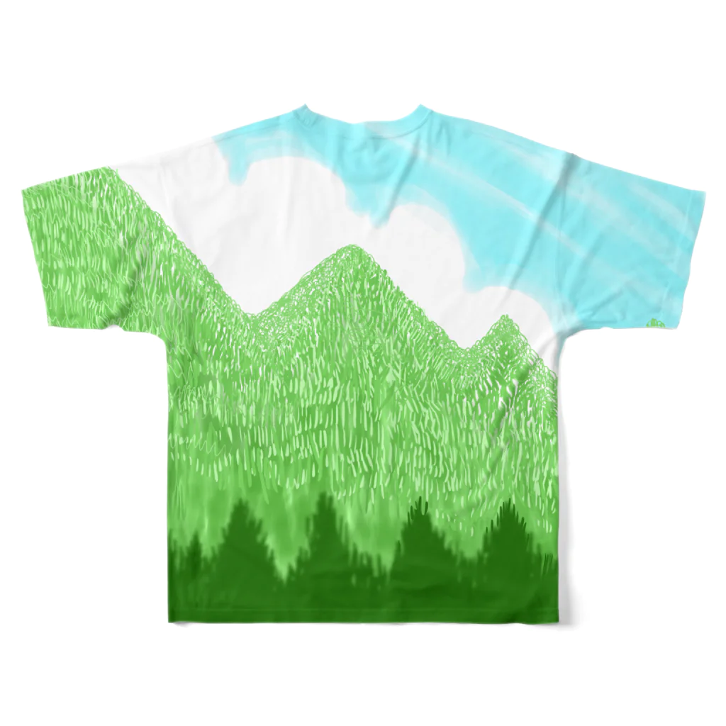 ✨🌈✨ユラクラカン🇯🇵 ✨🌈✨の☁️青空と雲☁️と青い山脈🗻ズ フルグラフィックTシャツの背面