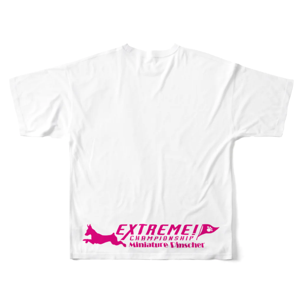 ドッグライフプランはしもとのエクストリーム×ミニチュアピンシャー フルグラフィックTシャツの背面