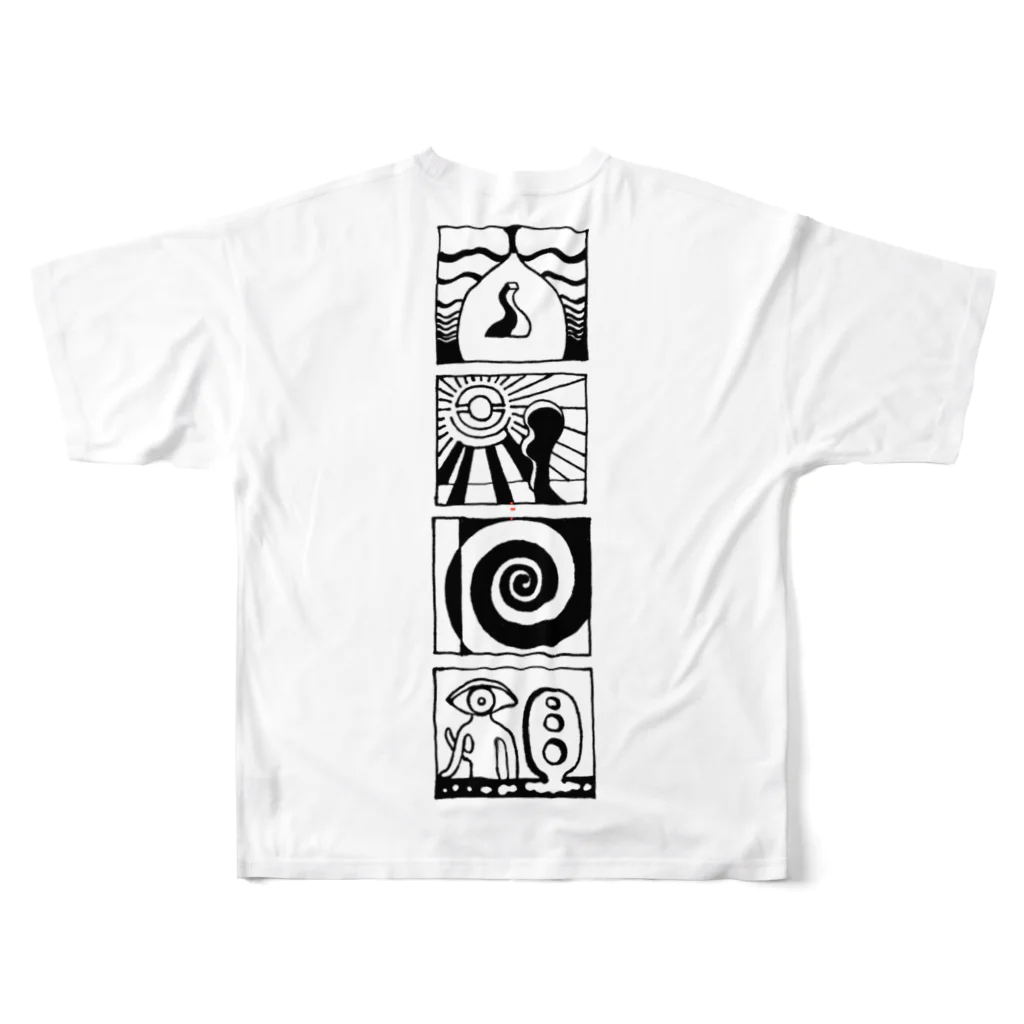 太陽の眼の太陽の眼 文字絵SP(黒/縦長/両面) フルグラフィックTシャツの背面