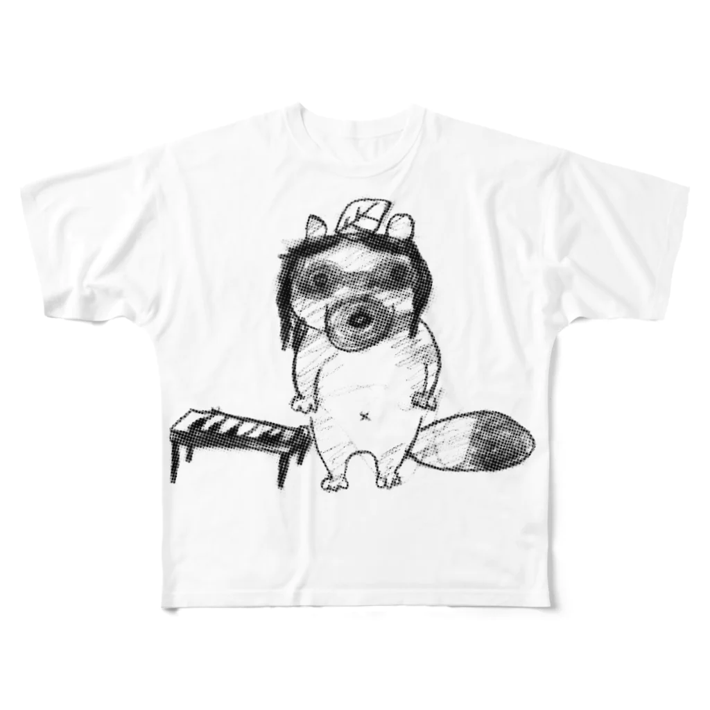 めかぶの指先堂の妻の描いたピアノダヌキ All-Over Print T-Shirt