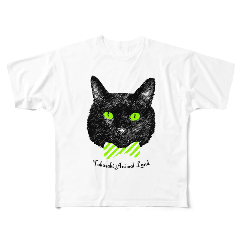 高崎アニマルランドの蝶ネクタイ黒猫 All-Over Print T-Shirt