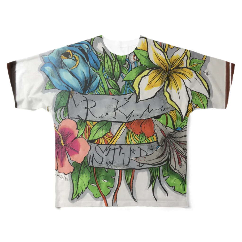 rikihigashinakaのR.K.Shop- flowers フルグラフィックTシャツ