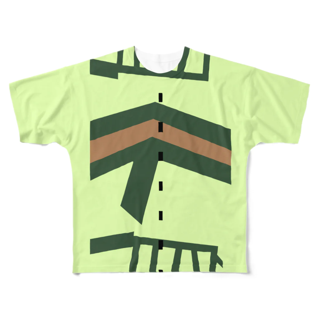 田中の蒲焼の瑞鶴等ノ甲板　薄緑 フルグラフィックTシャツ