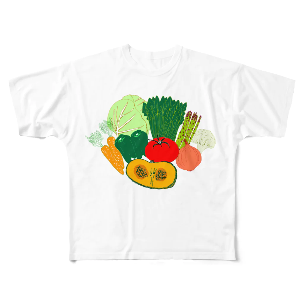 NIKORASU GOの野菜大好きなひと専用デザイン「野菜大集合」 フルグラフィックTシャツ