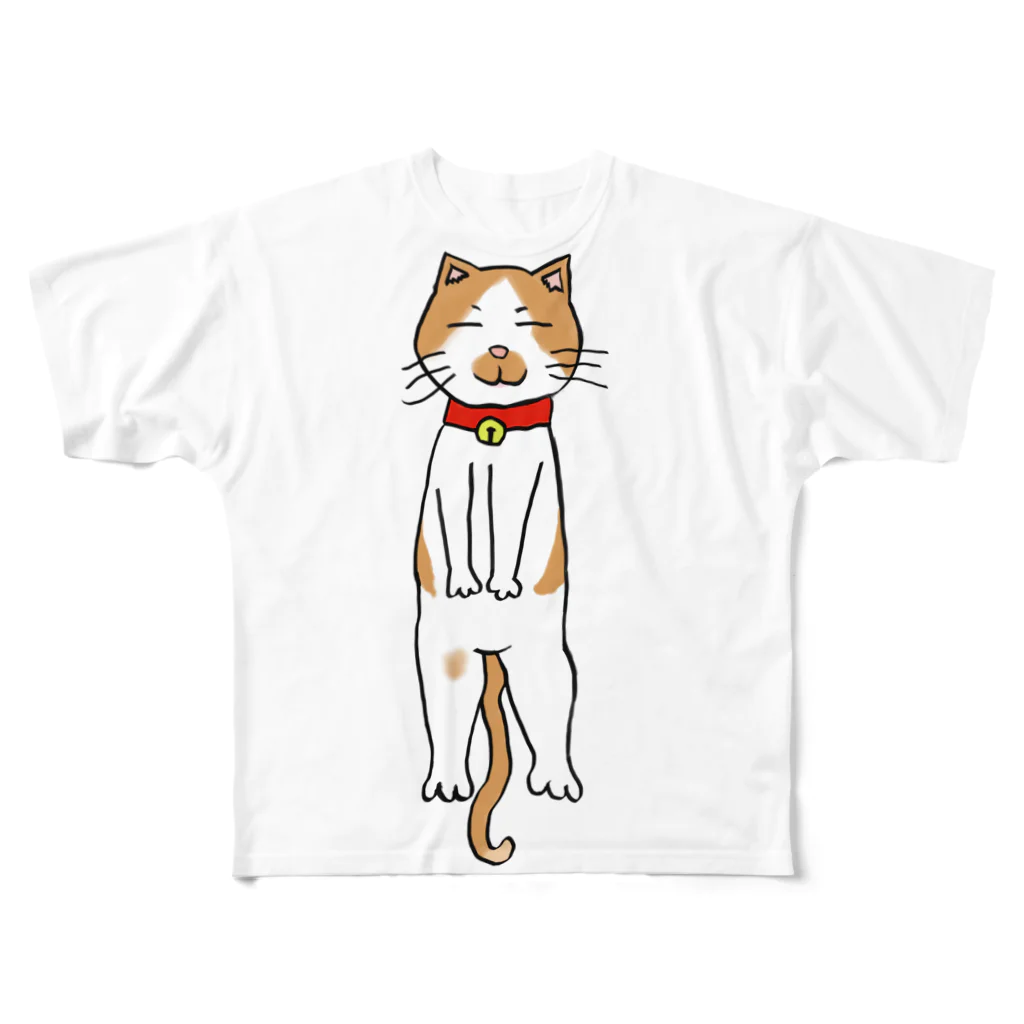フラっとみやび舎　SUZURI店のねこさんシリーズ2　あおむけ寝猫 All-Over Print T-Shirt