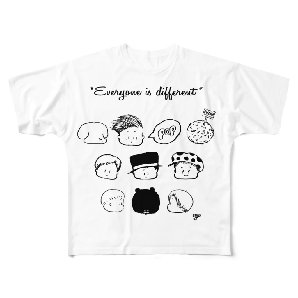 egu shopのkaotakusan 白黒 All-Over Print T-Shirt