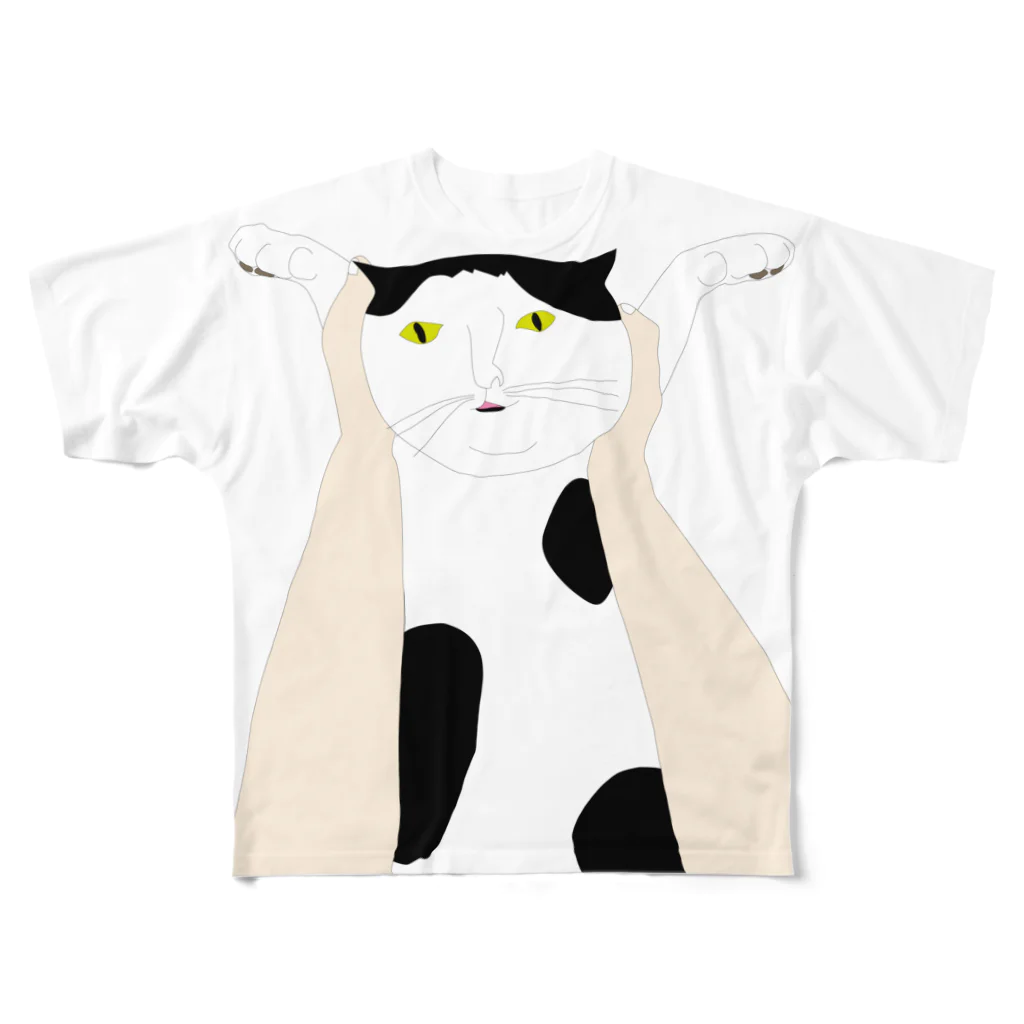 cosajisalutの高い高い猫 フルグラフィックTシャツ
