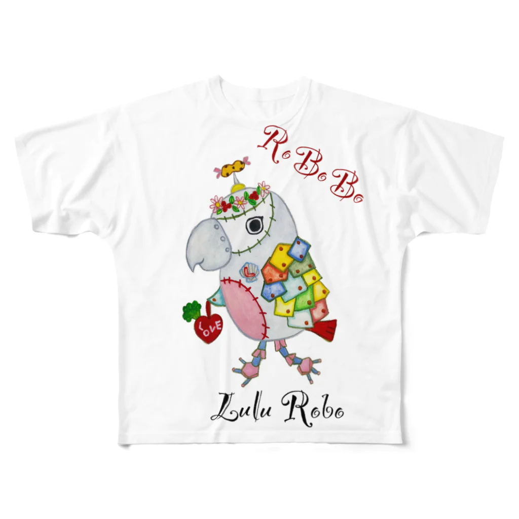 ねこぜや のROBOBO ヨウムのるるロボット   All-Over Print T-Shirt