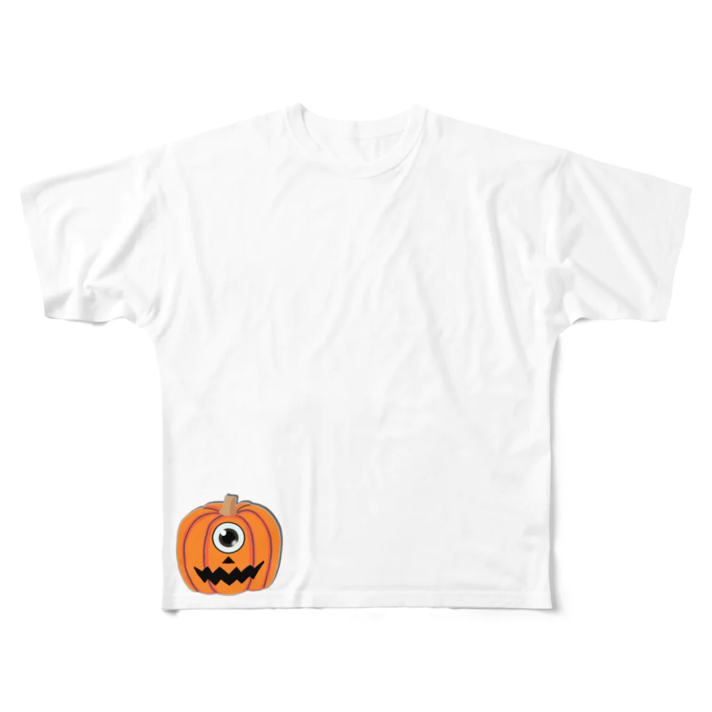 LalaHangeulのハロウィンしたい、からかさ小僧(オバケ)　バックプリント All-Over Print T-Shirt