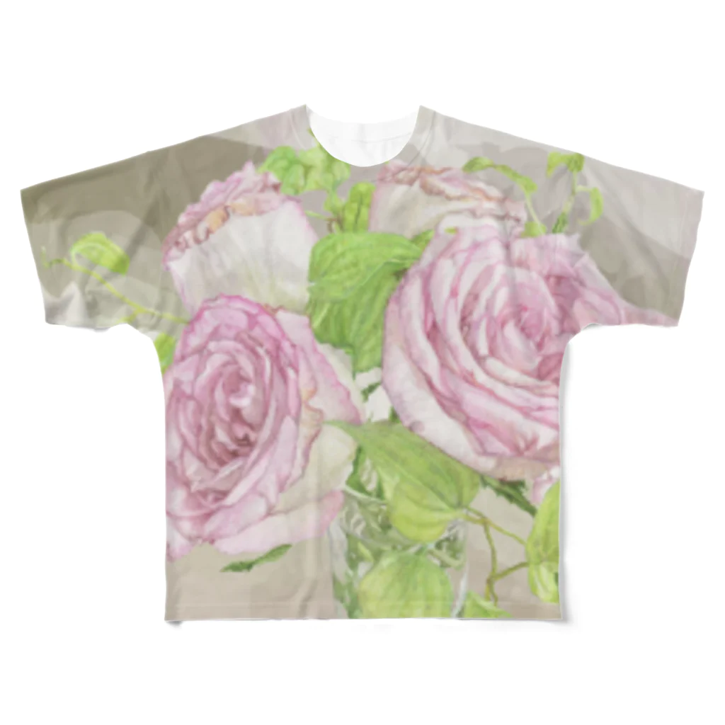 あんずぼうのピンクの薔薇 フルグラフィックTシャツ