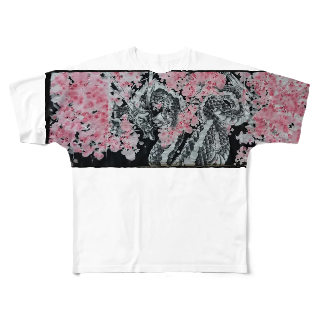 水墨絵師 松木墨善の墨桜×龍 フルグラフィックTシャツ
